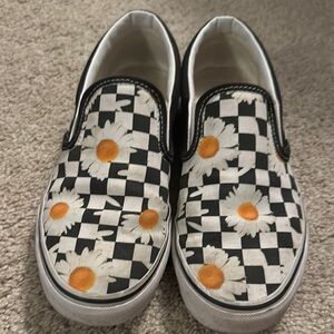 Vans Black and White Floral Checkered Sneakers